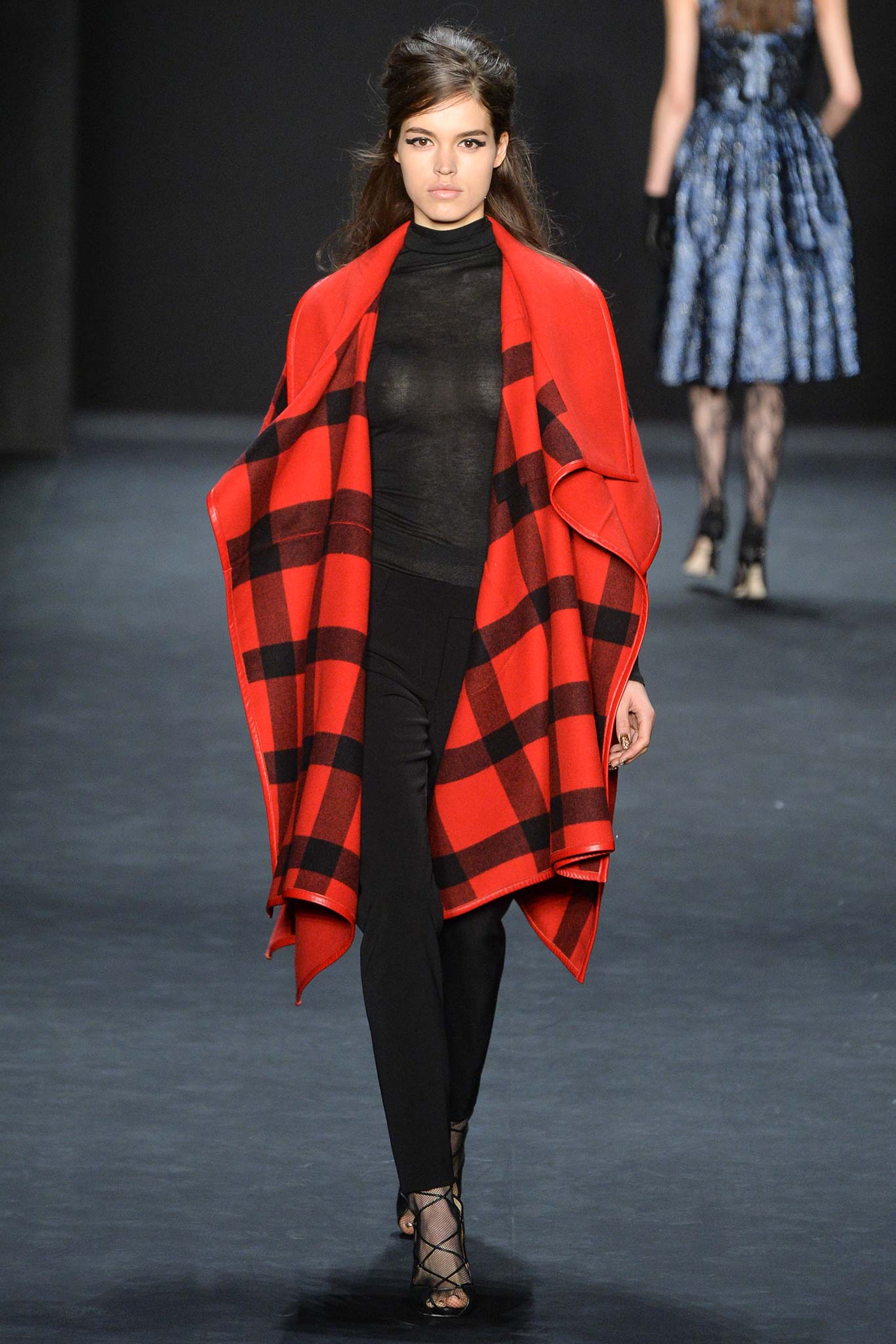 red and black checked poncho with fitted top