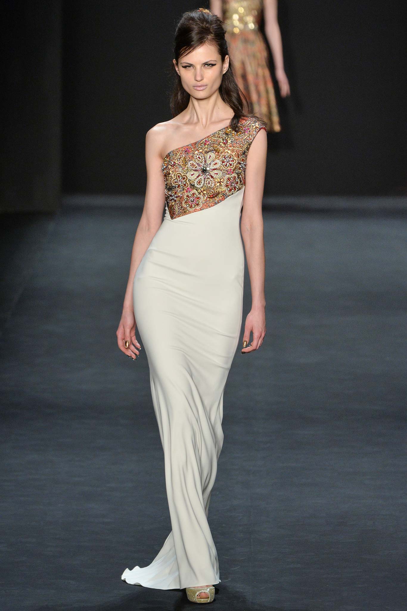 white silk fitted gown