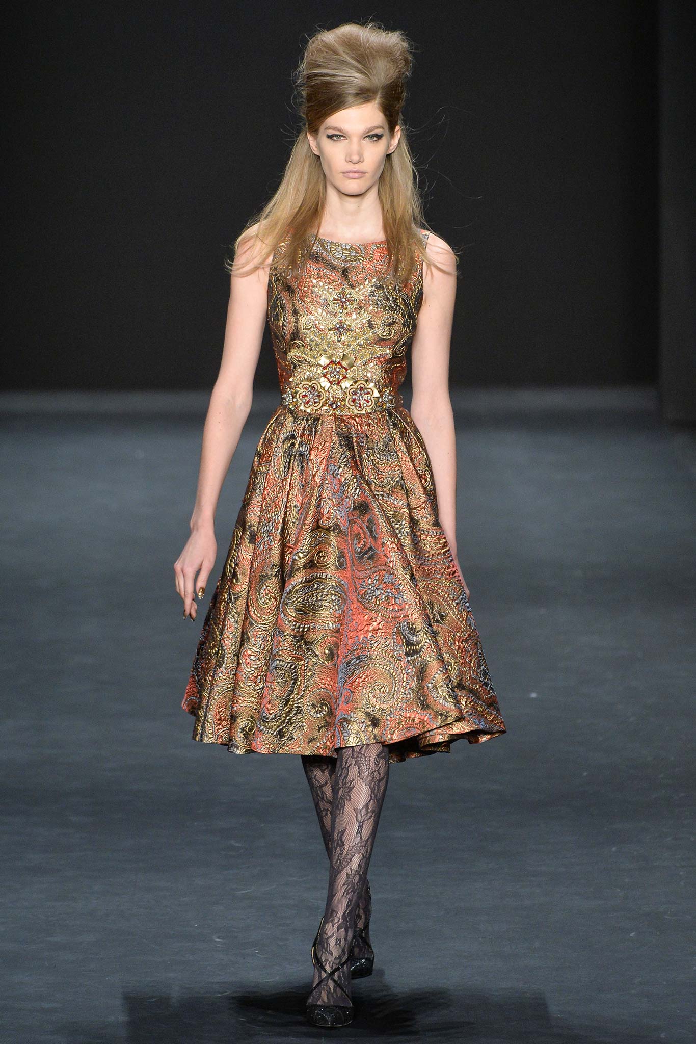 gold and red printed midi dress