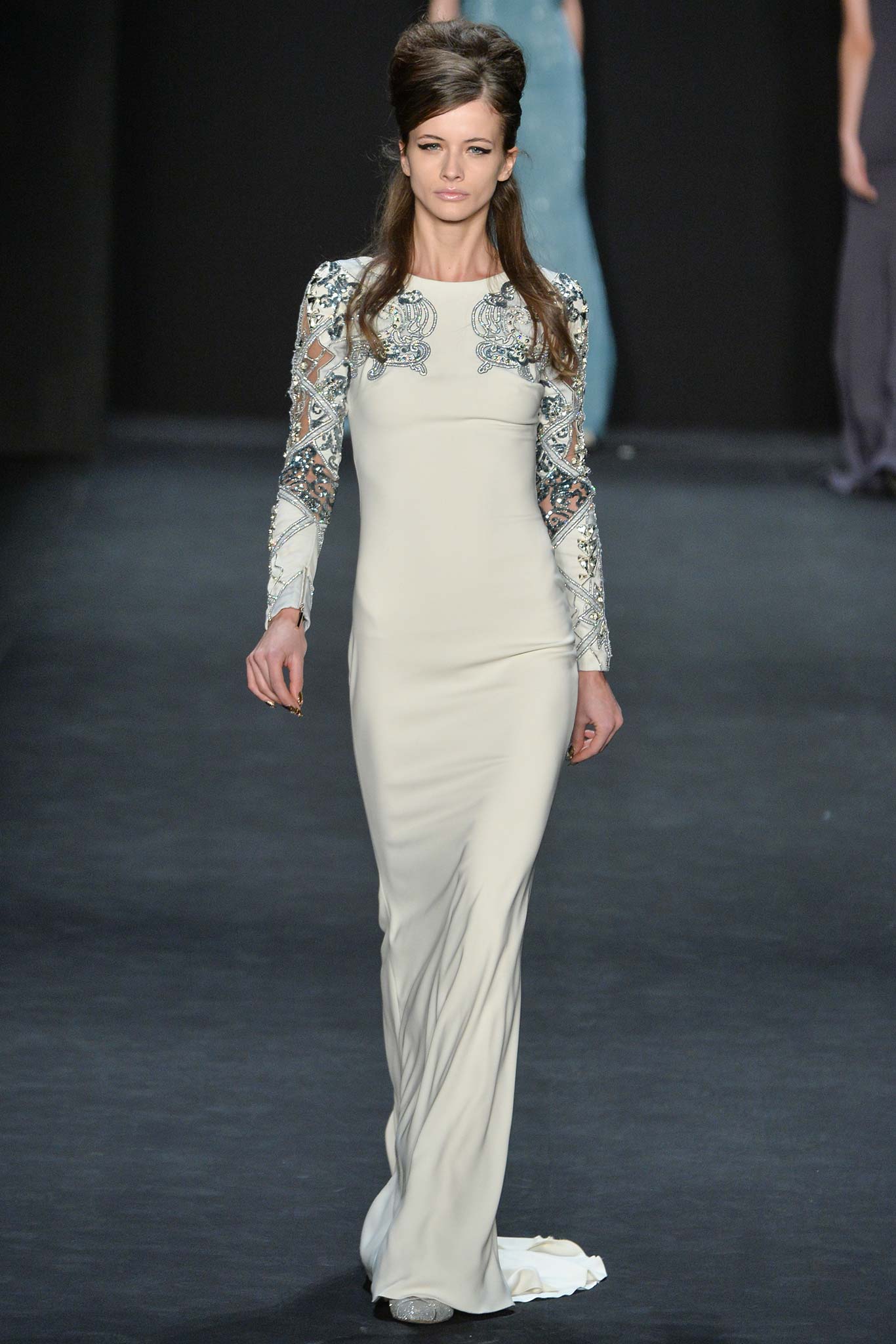 gray silk embroidered gown