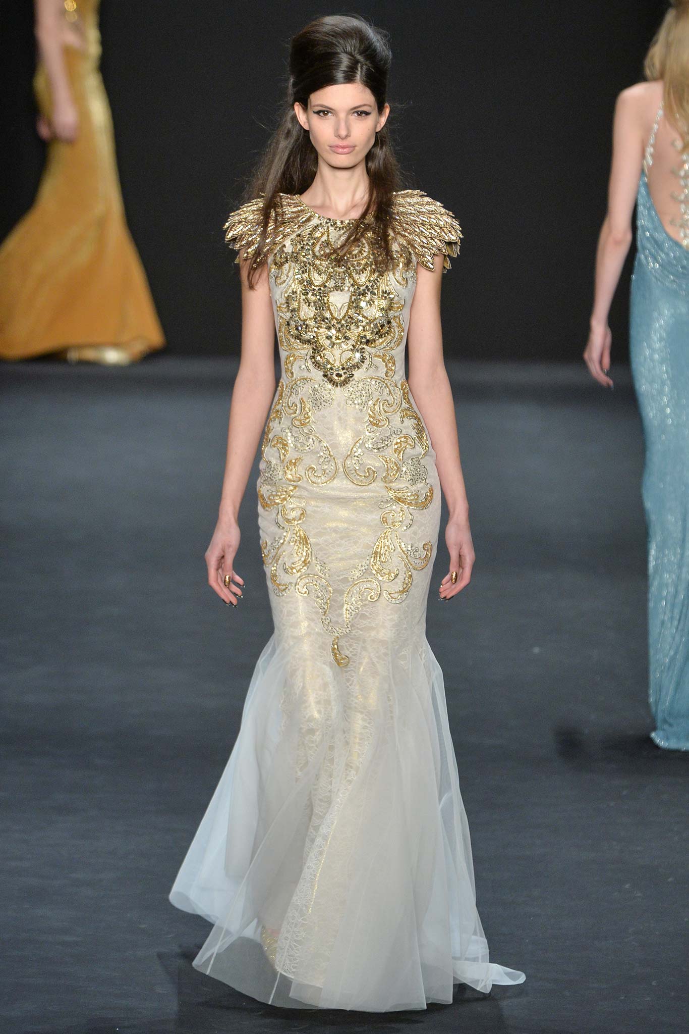 gold ivory embroidered gown
