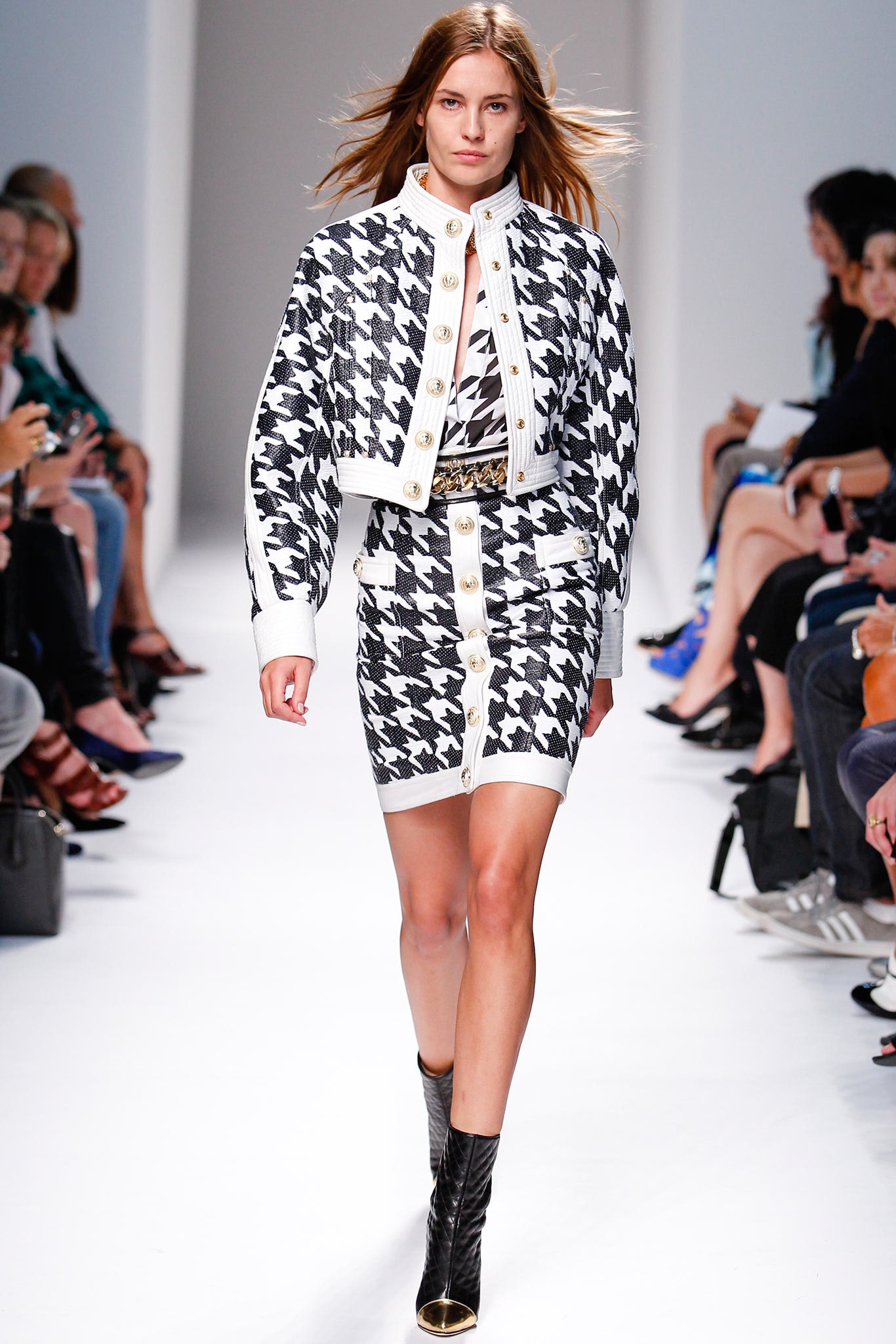 black and white checked jacket and skirt
