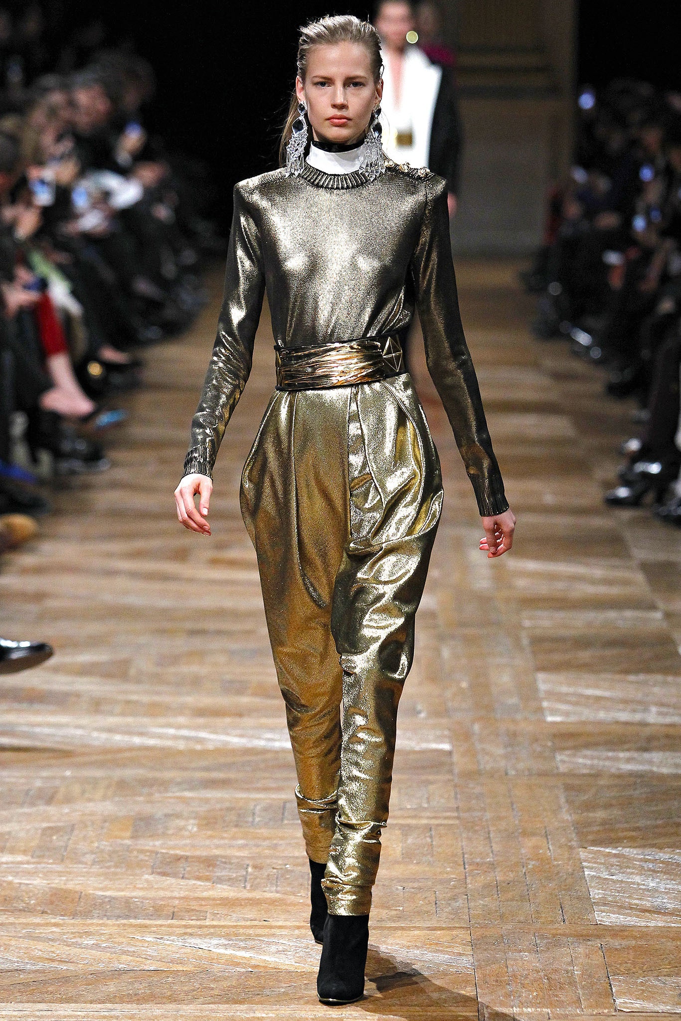 gold metallic fitted top and pants