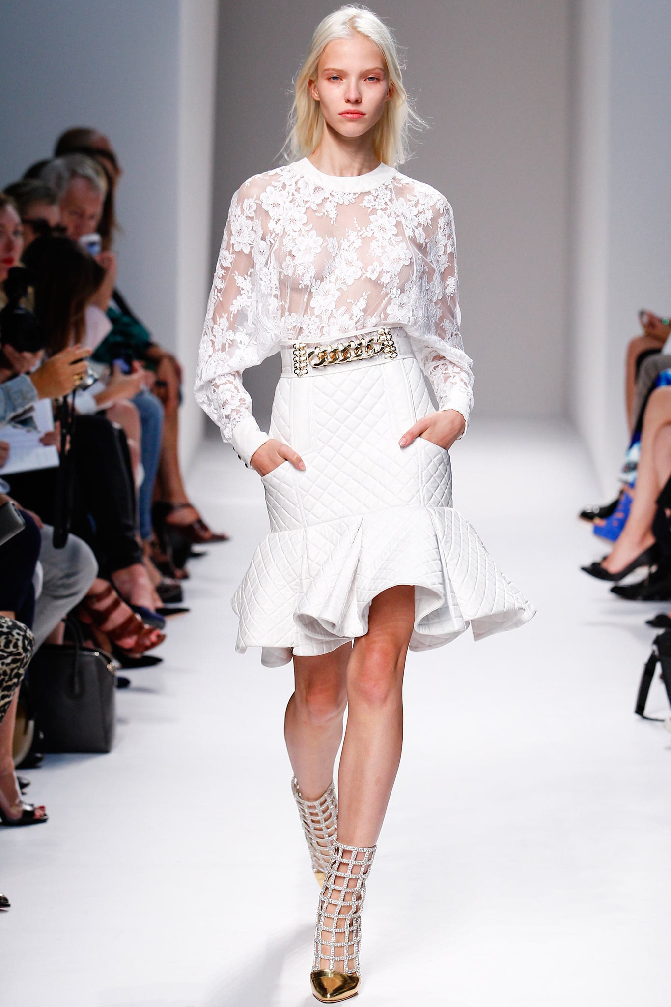 white lace long-sleeve collared fitted embroidered blouse