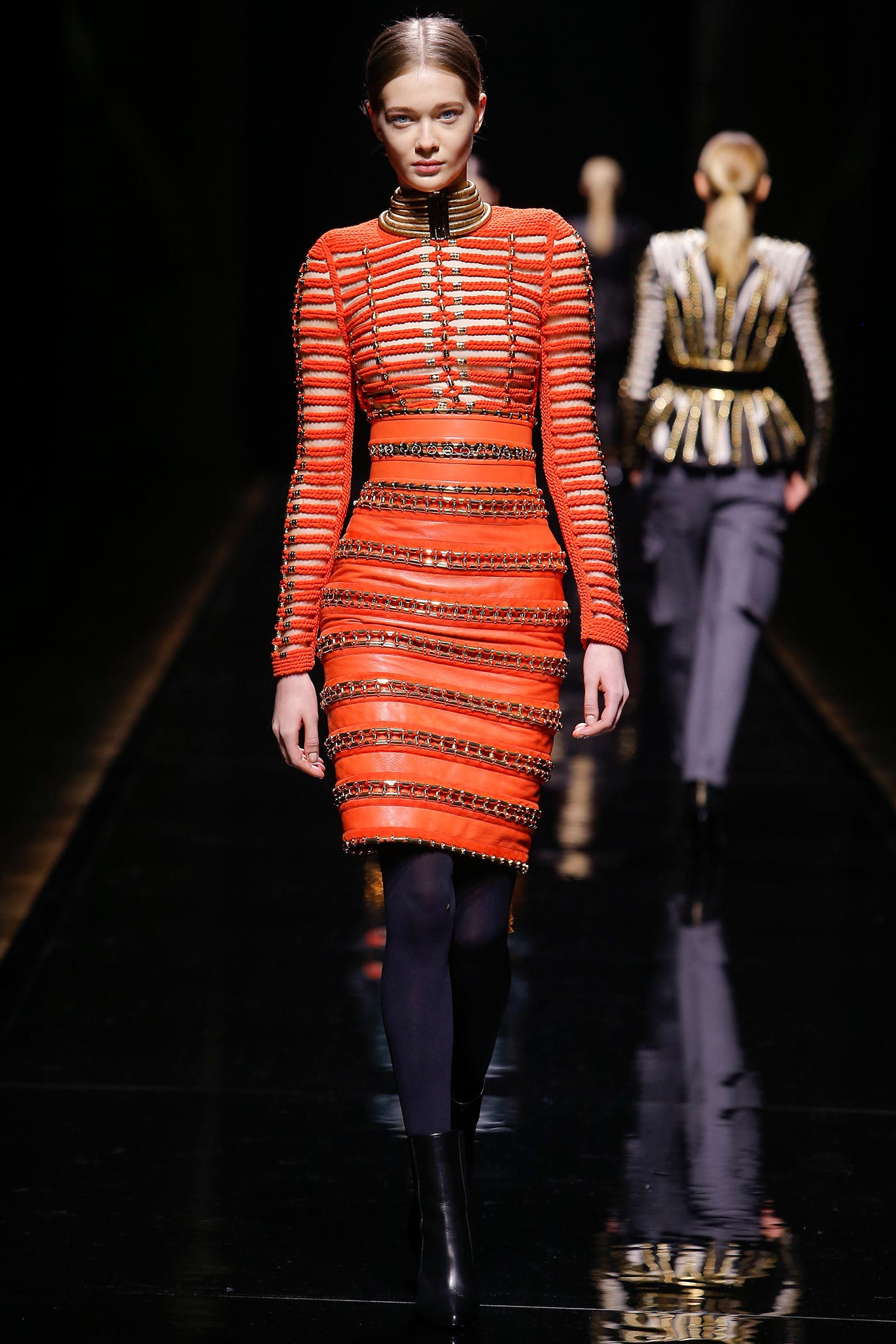 fitted orange striped dress