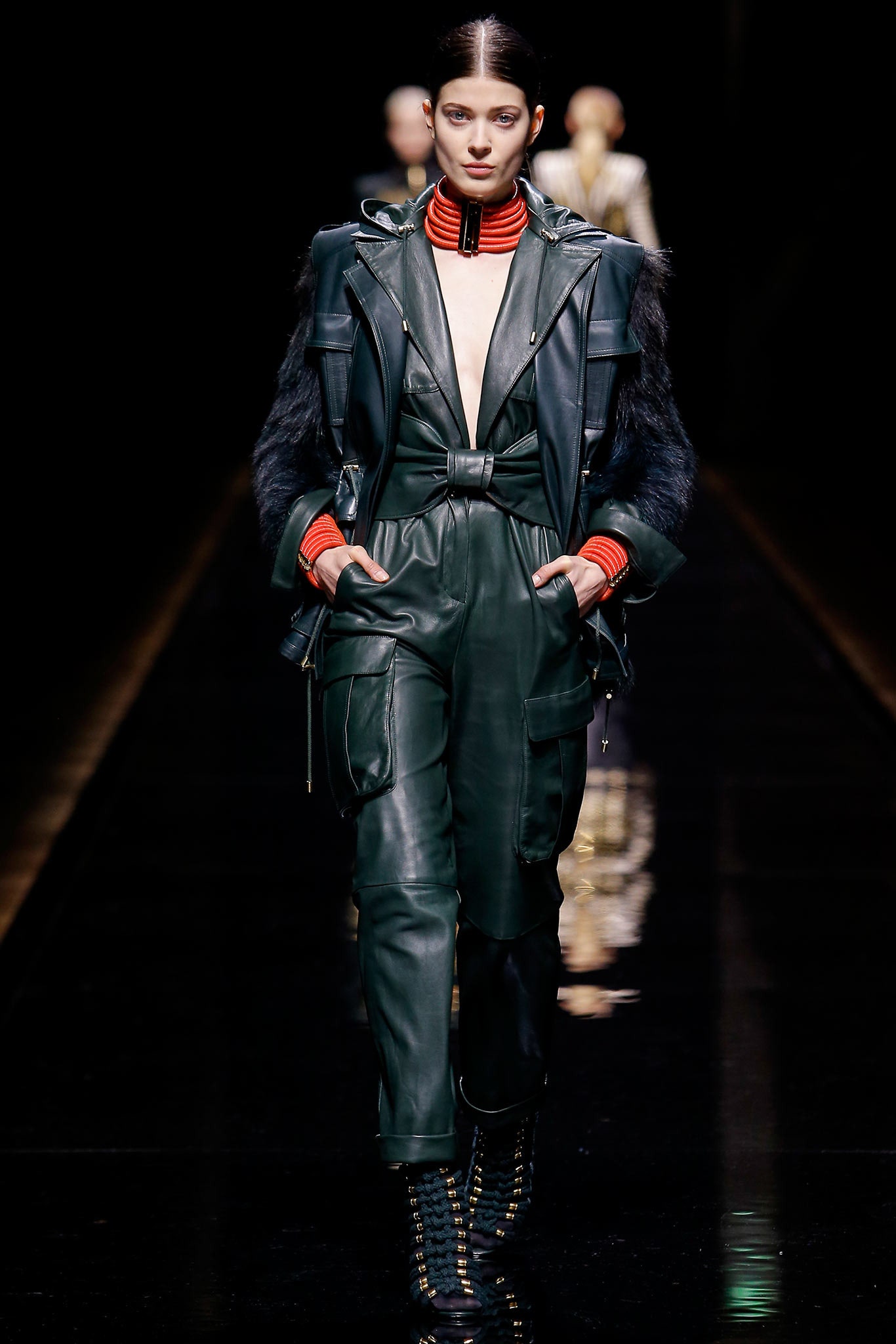 green leather fitted jumpsuit