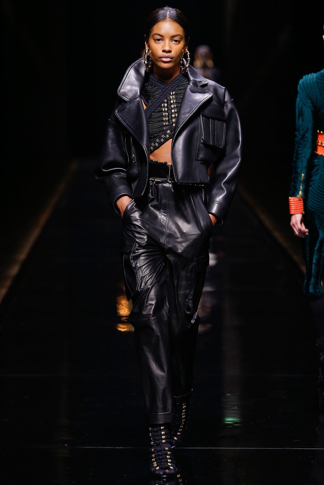 black leather jacket and pants