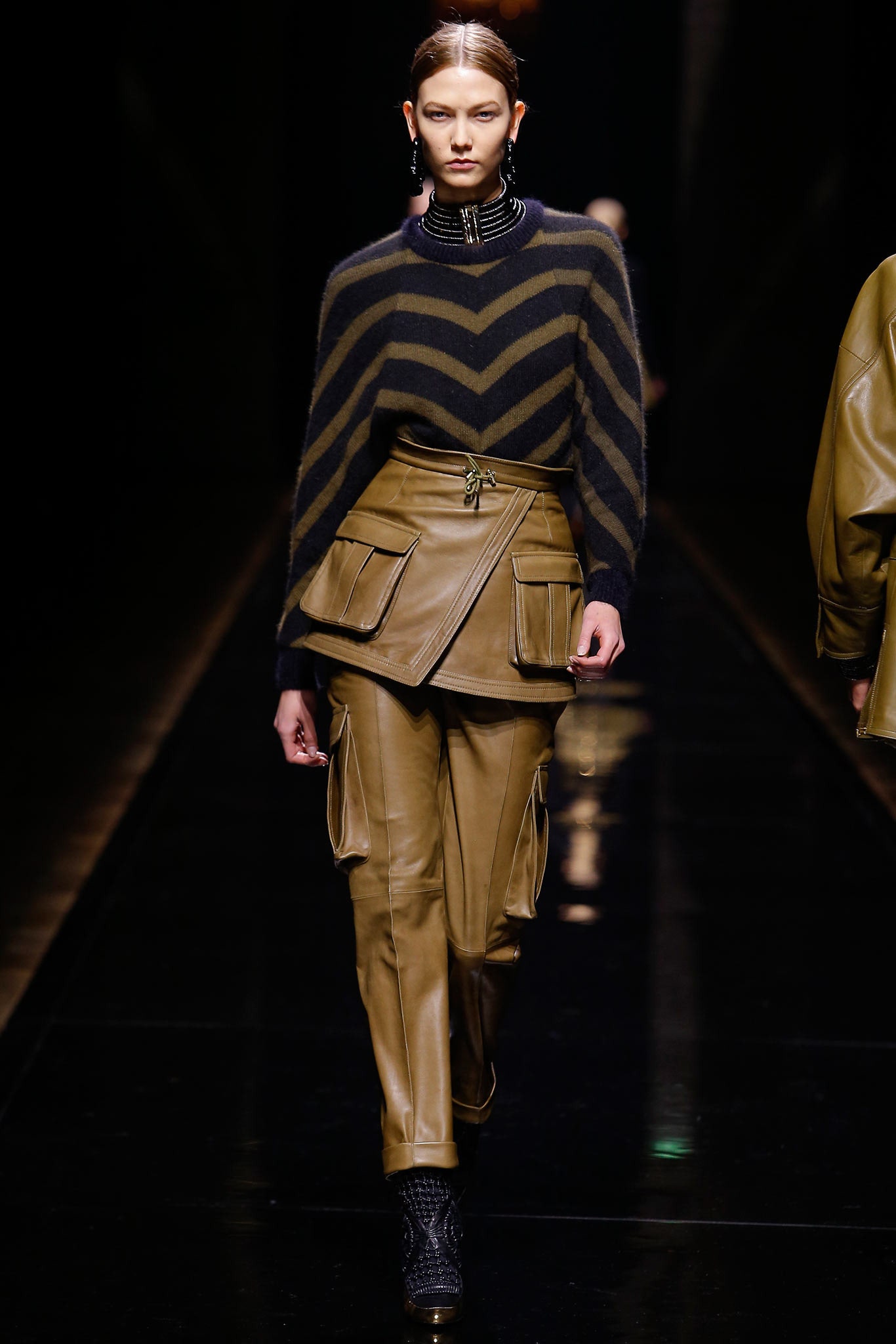 striped wool sweater and leather pants