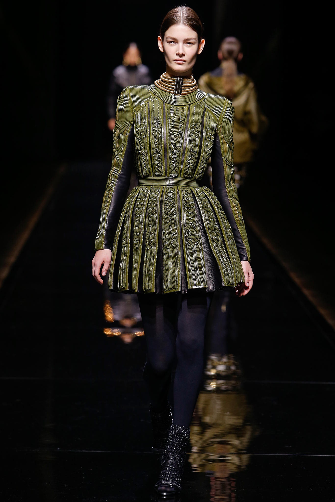 fitted green pleated mini dress