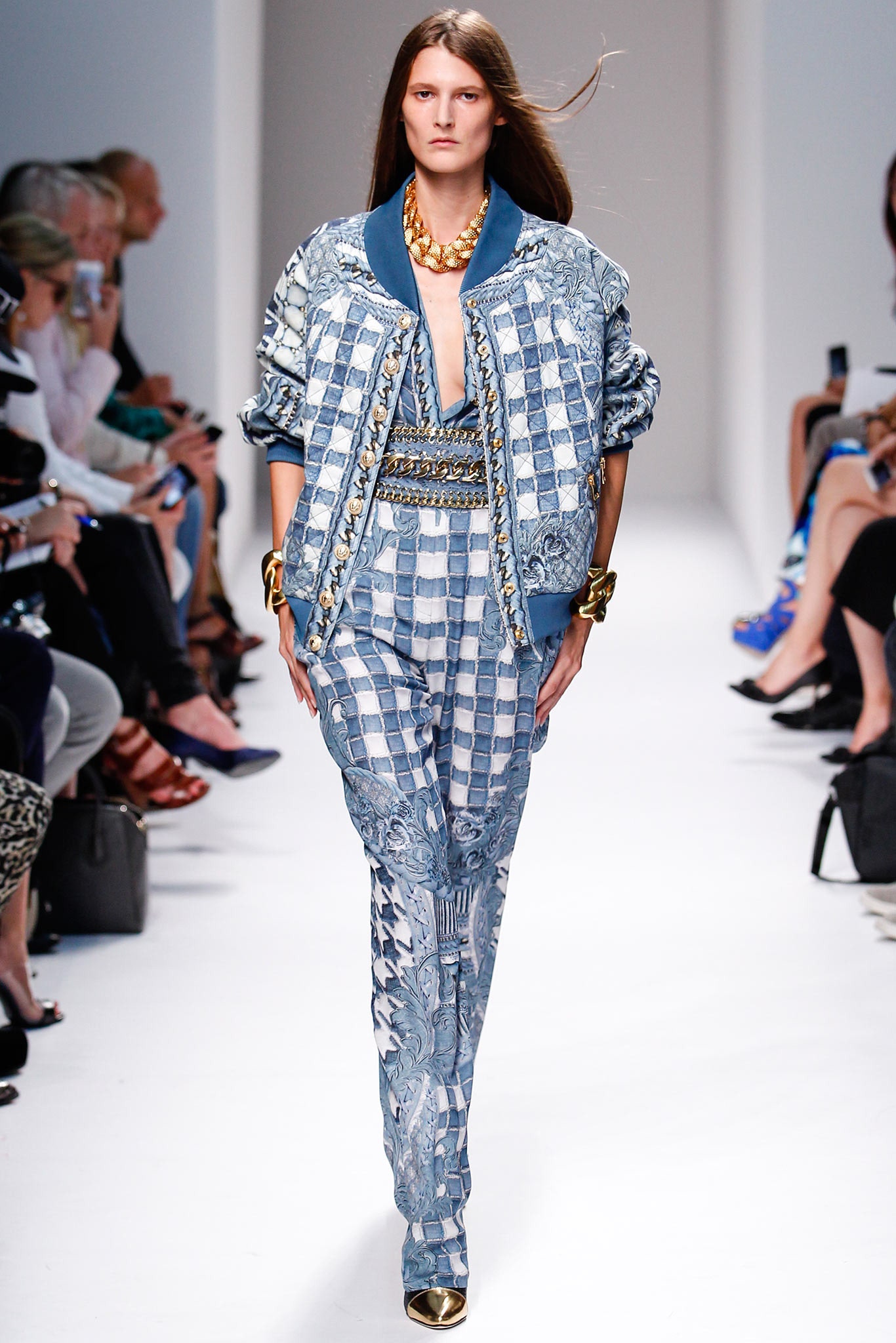 blue cotton relaxed jacket and fitted pants