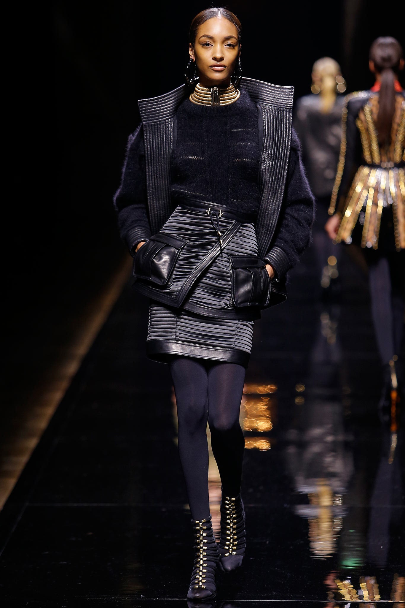 black fitted top and skirt