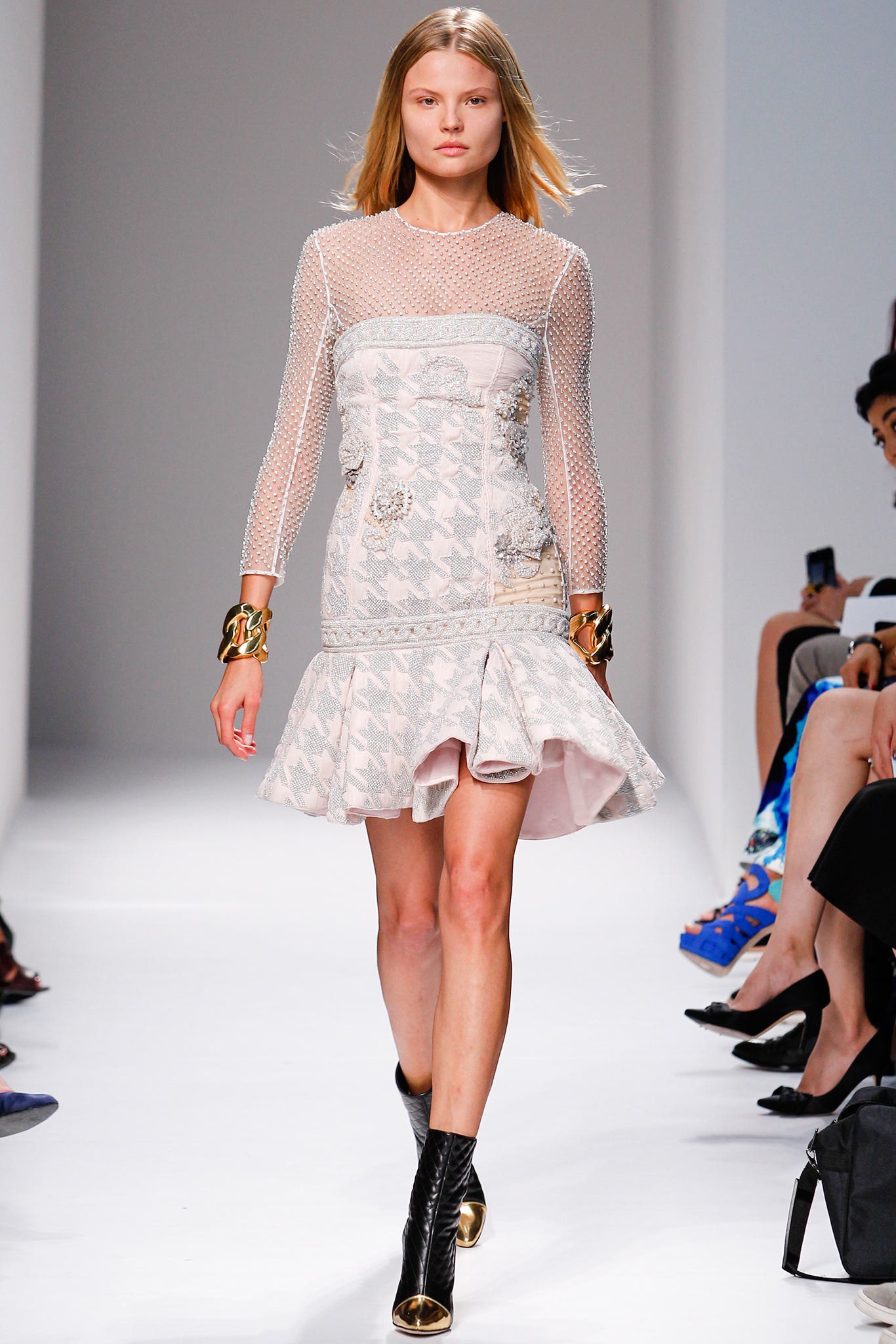 pink mesh long-sleeve mini dress