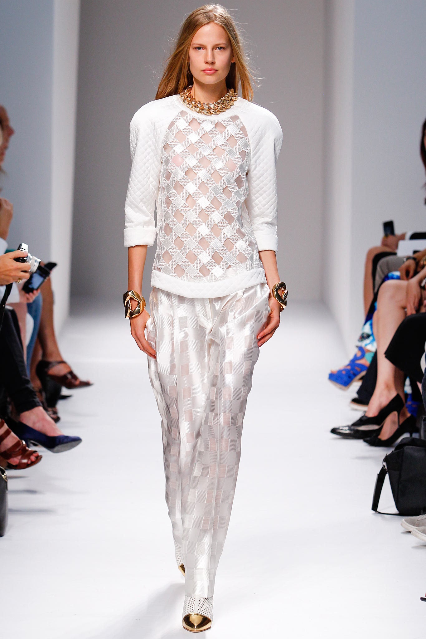 white cotton long-sleeve collared fitted textured sheer top