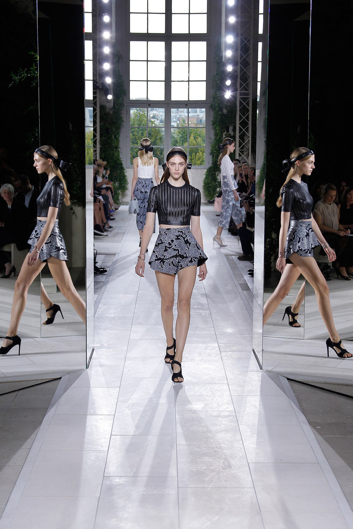 black silk top with flared skirt