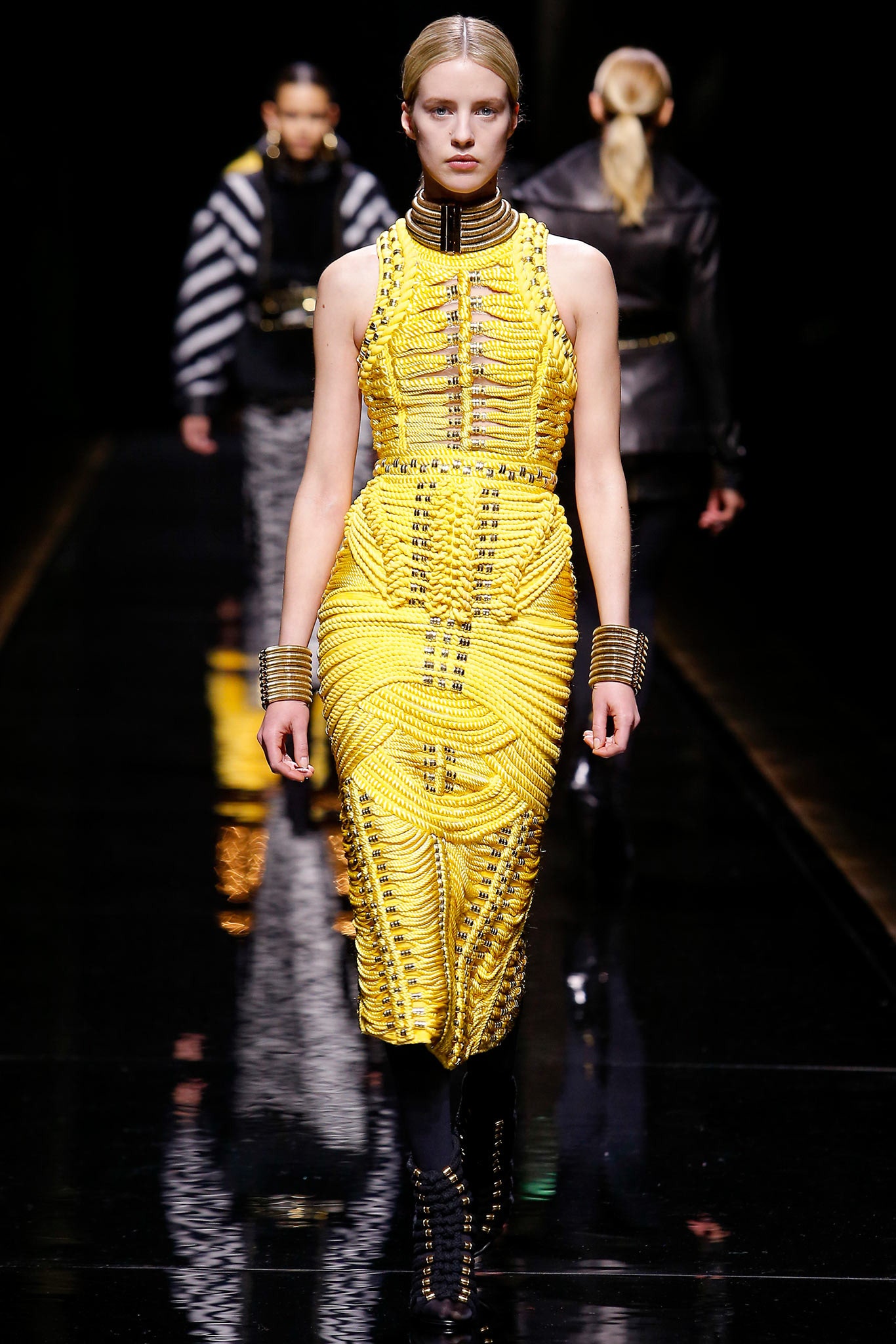 fitted yellow silk midi dress