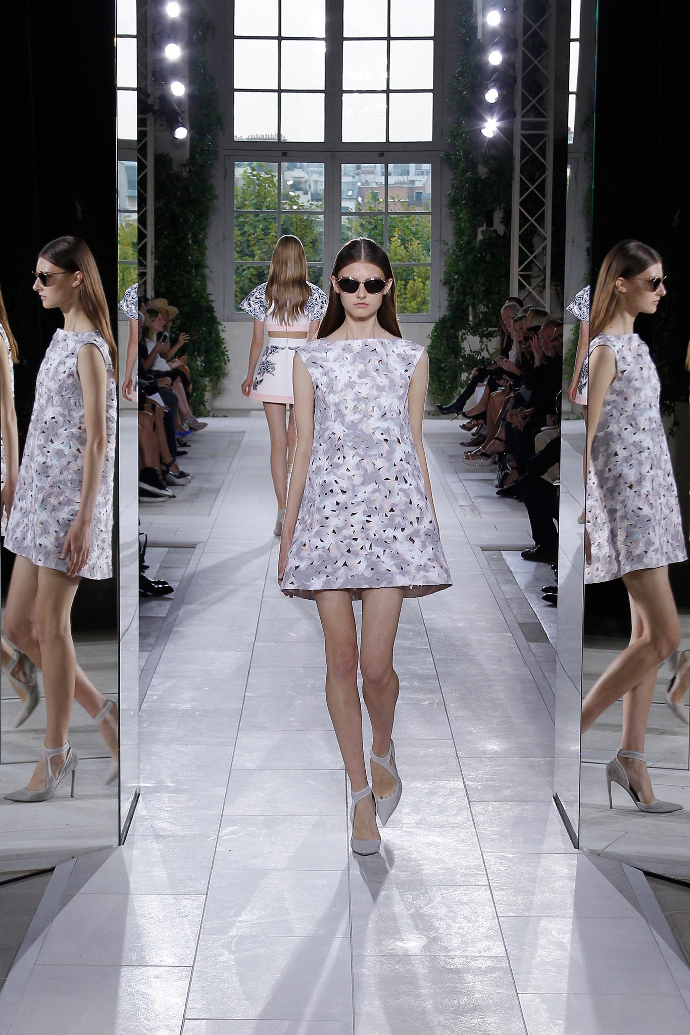 white and purple printed mini dress