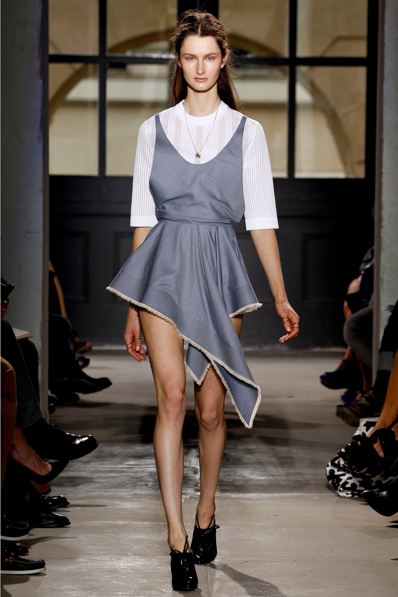 blue and white asymmetric dress