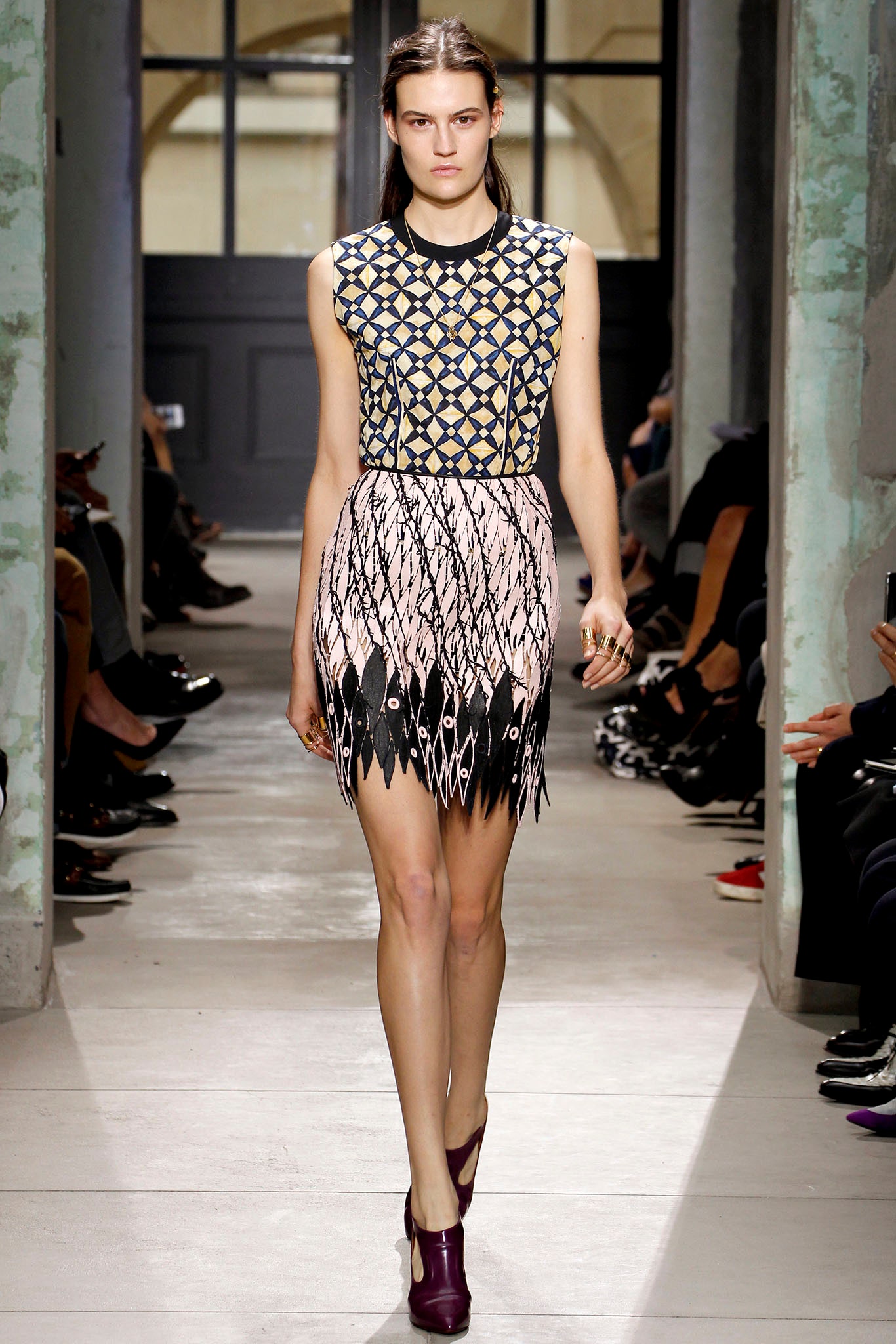 black and pink pleated dress