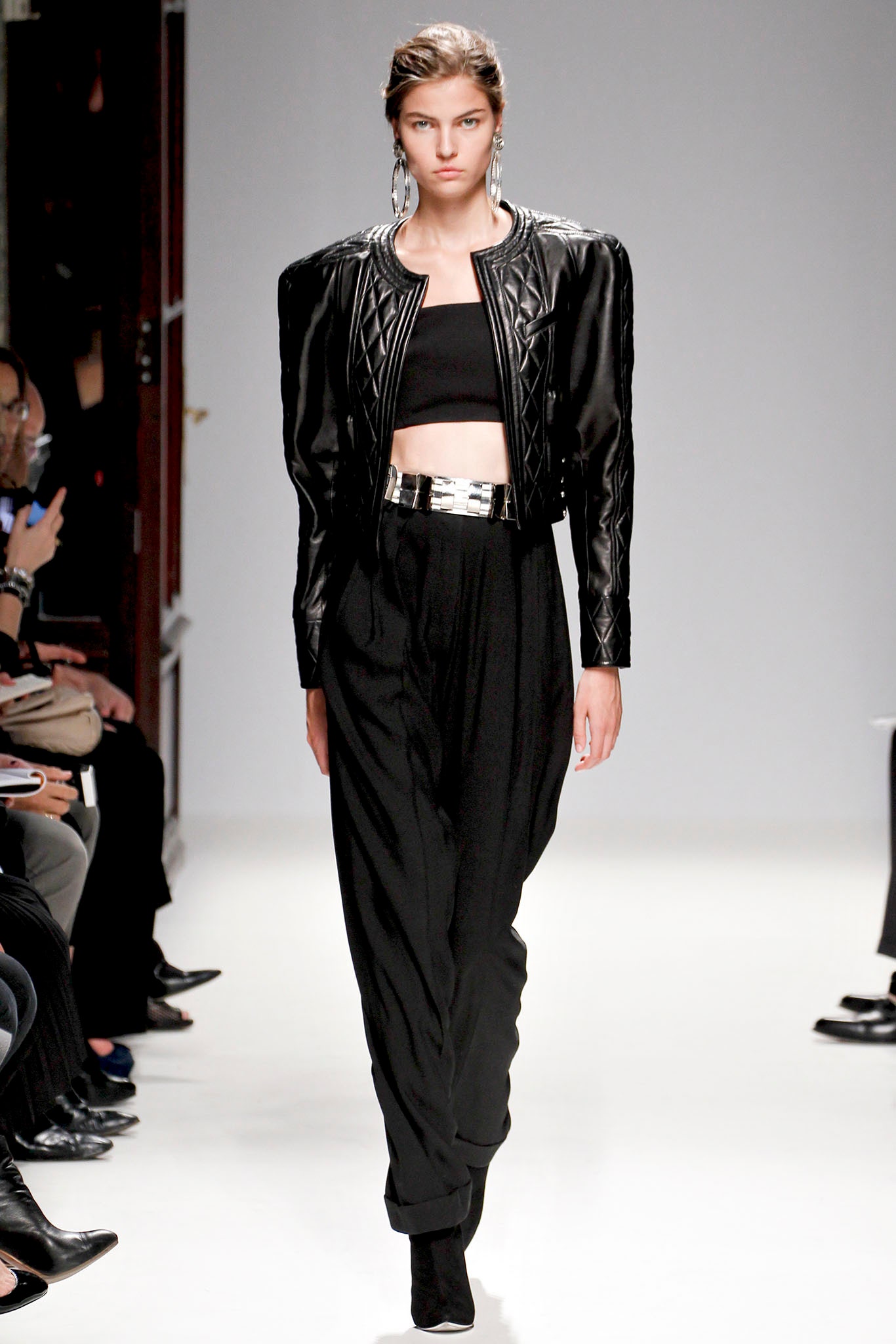 black leather fitted jacket with cropped top