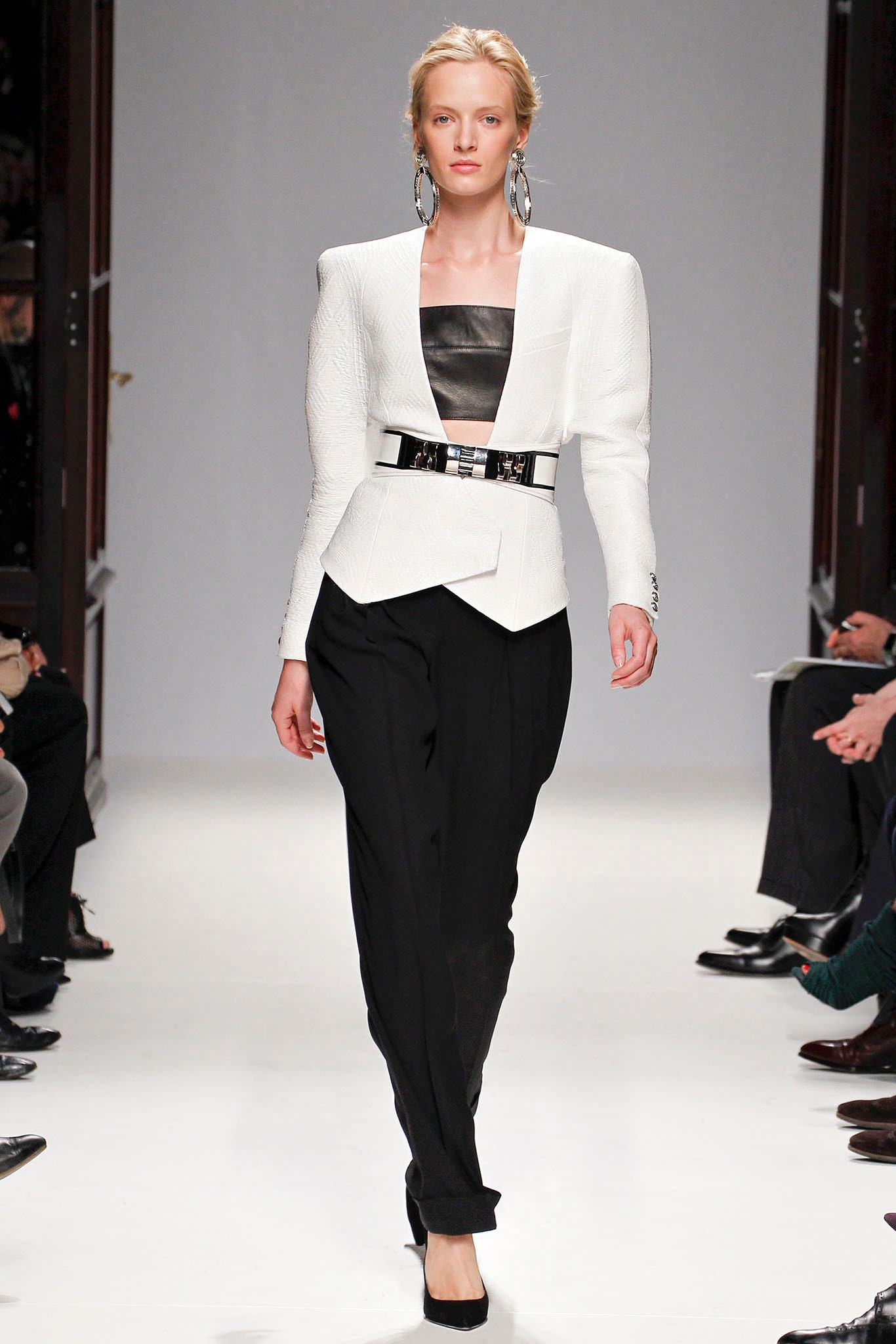 white structured blazer with black top