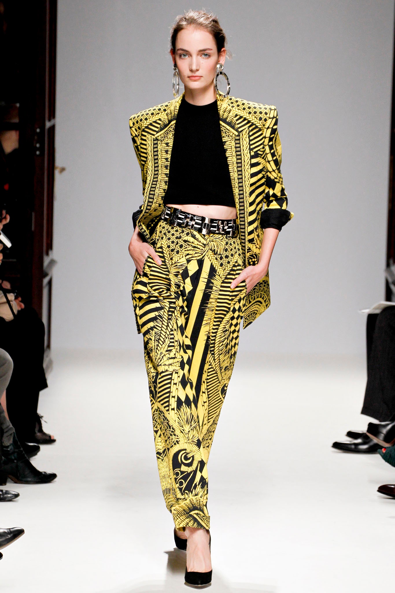 yellow black printed blazer and pants