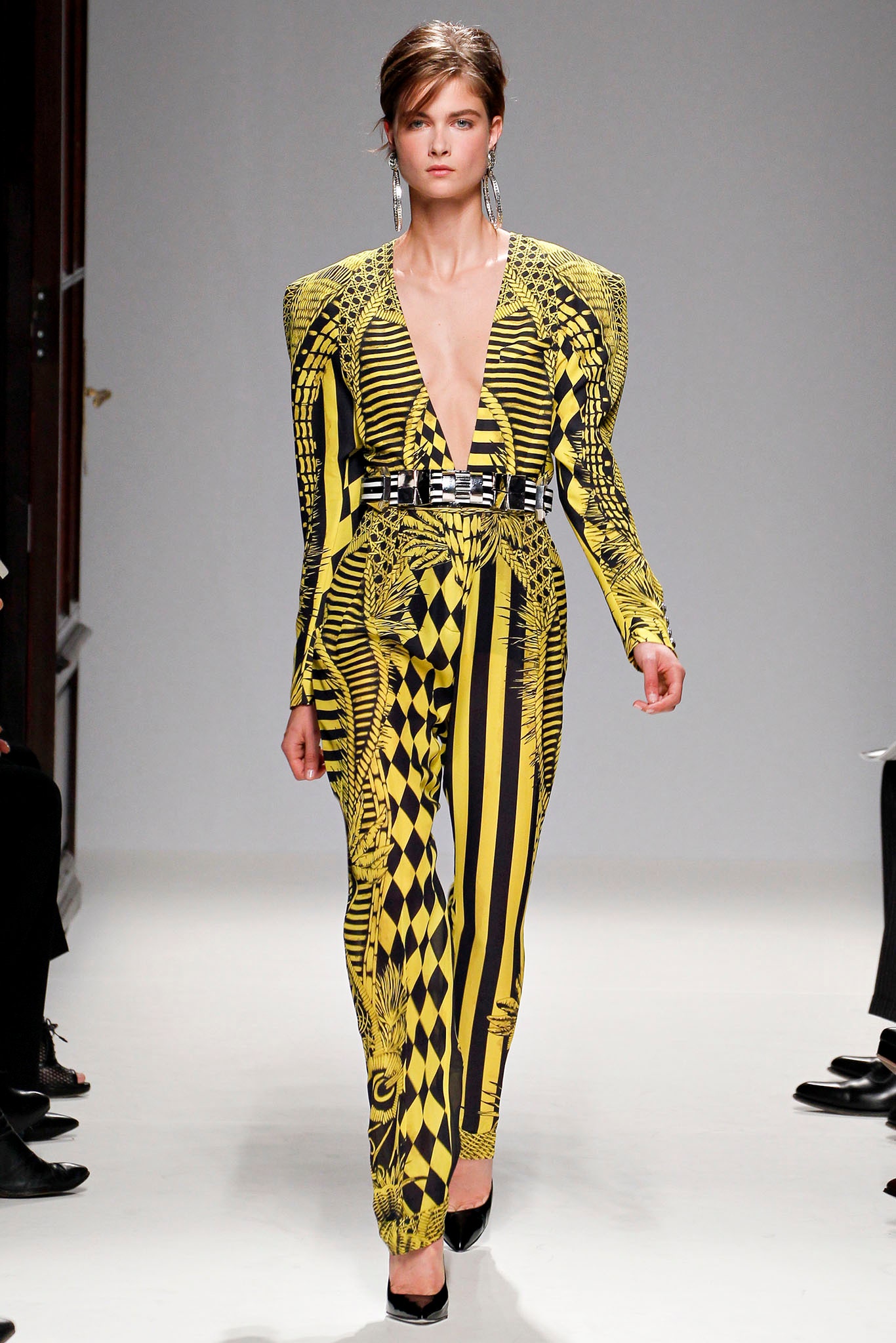 fitted yellow and black jumpsuit