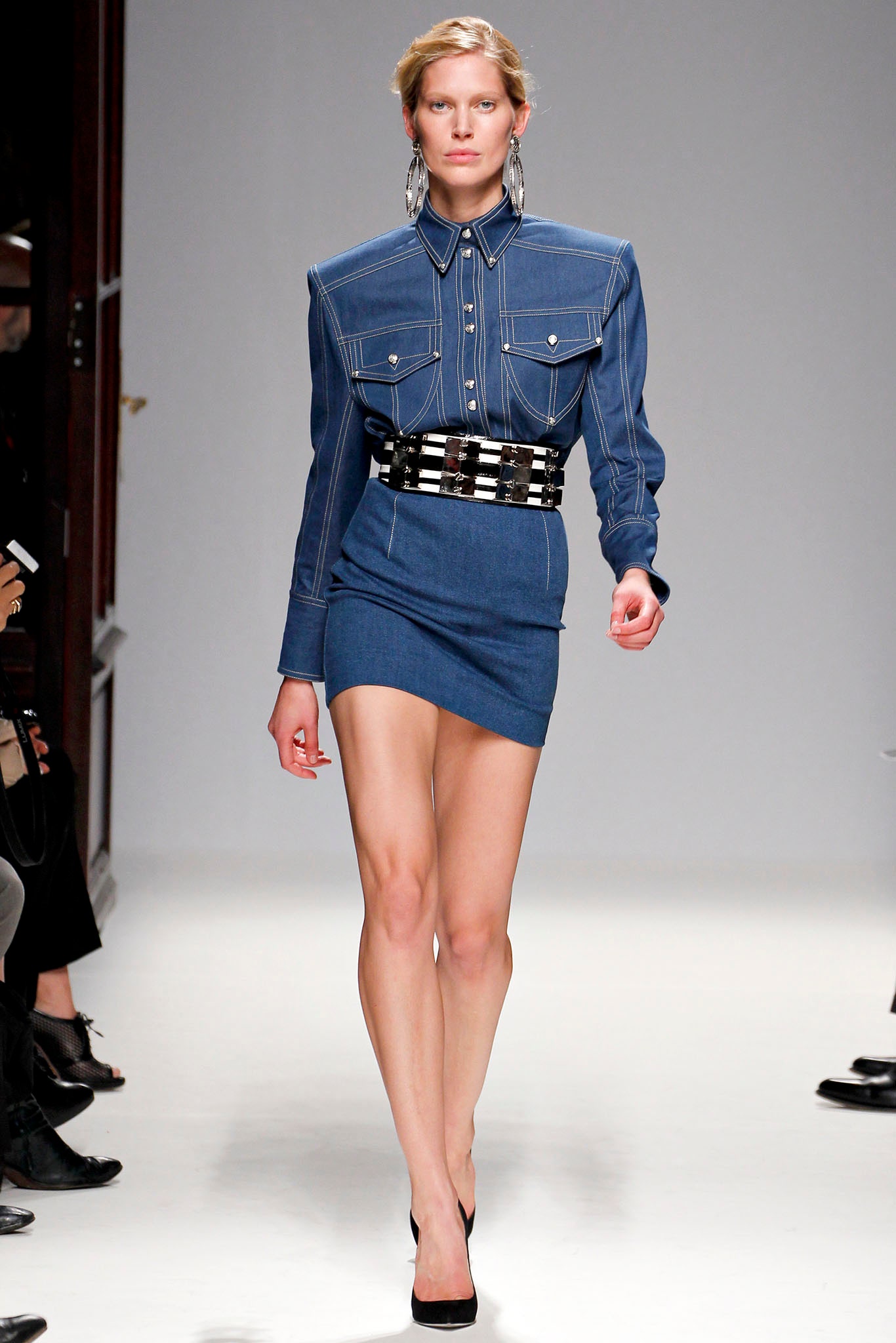 fitted blue denim dress