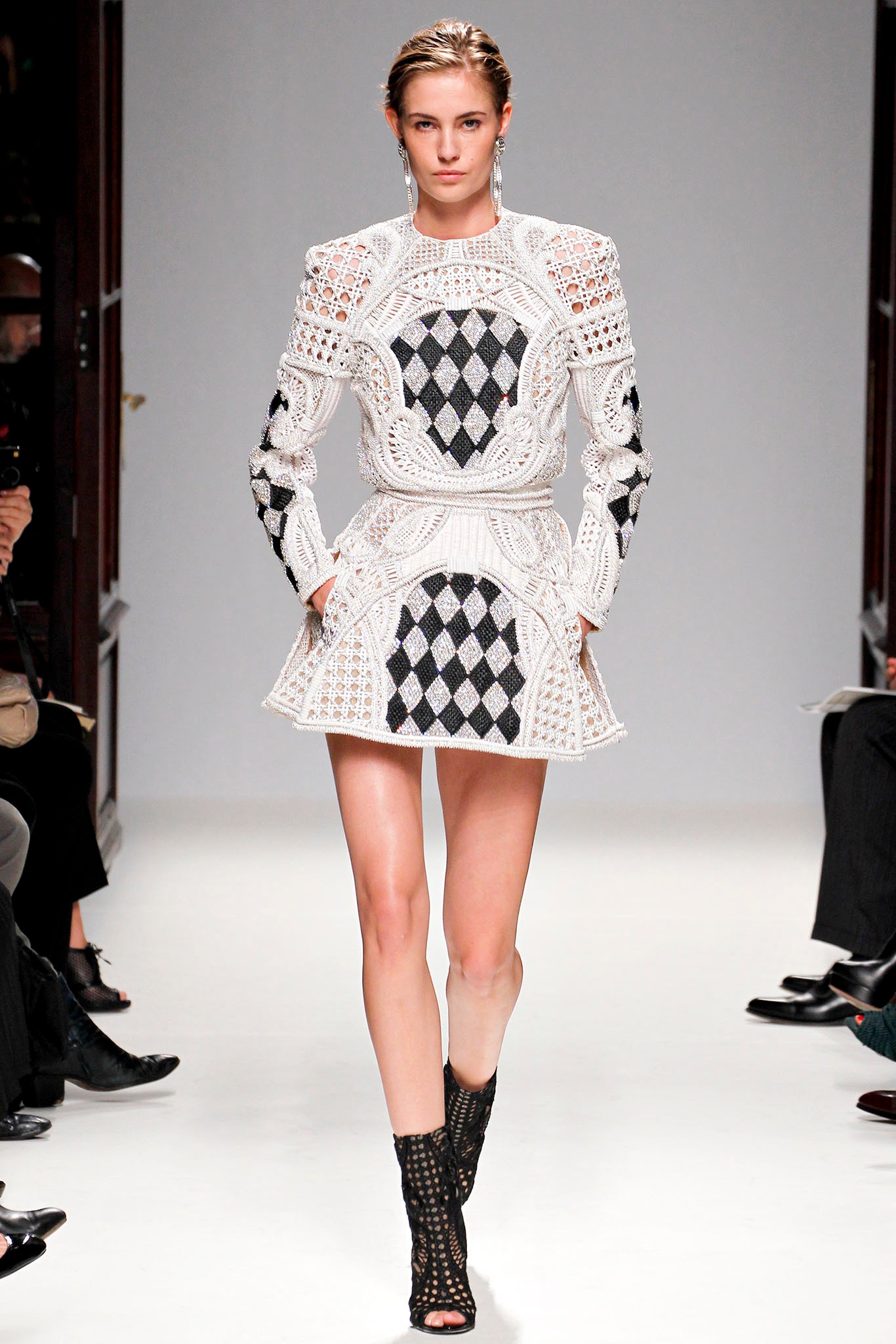 white and black lace mini dress