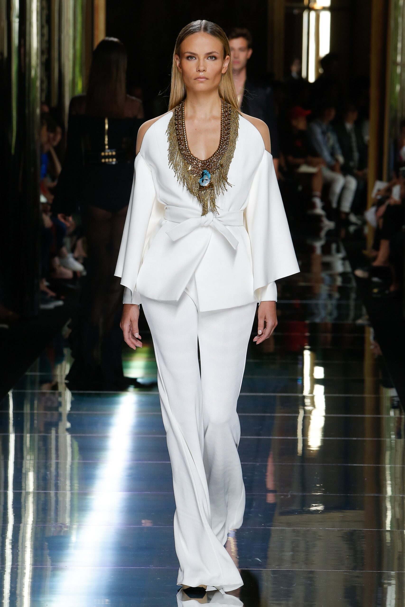 white silk tailored flared pants