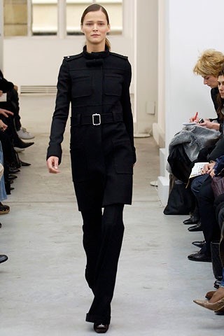 black wool long-sleeve collared fitted buttoned pockets dress