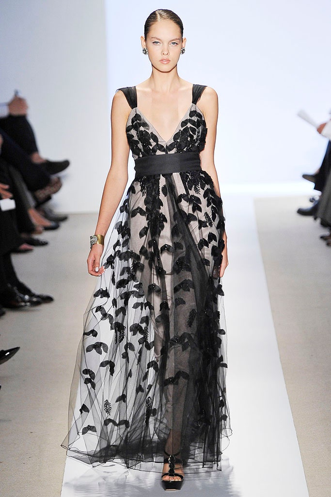 black embroidered tulle gown