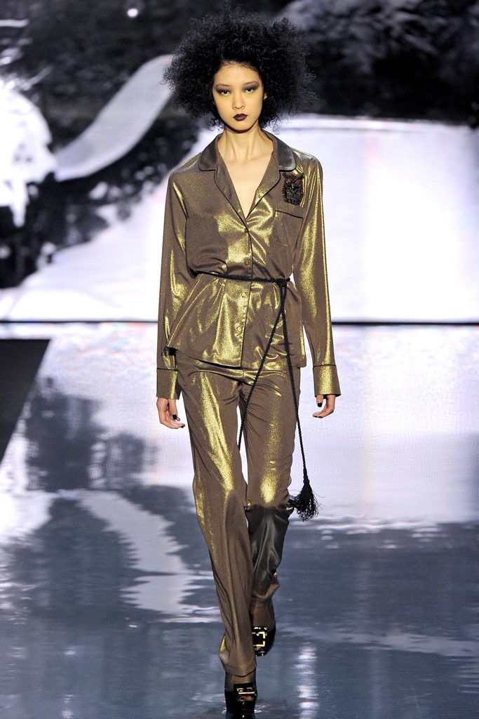 gold satin fitted suit