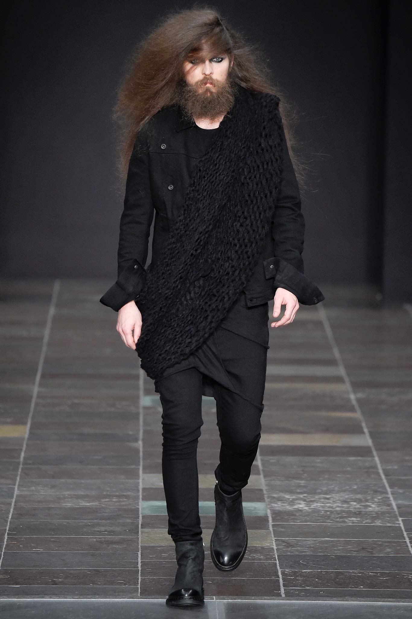 black wool coat with knit scarf