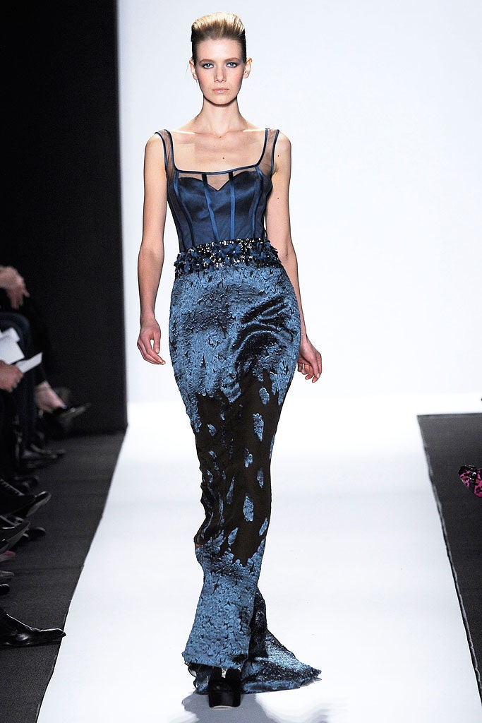 blue and black embellished gown