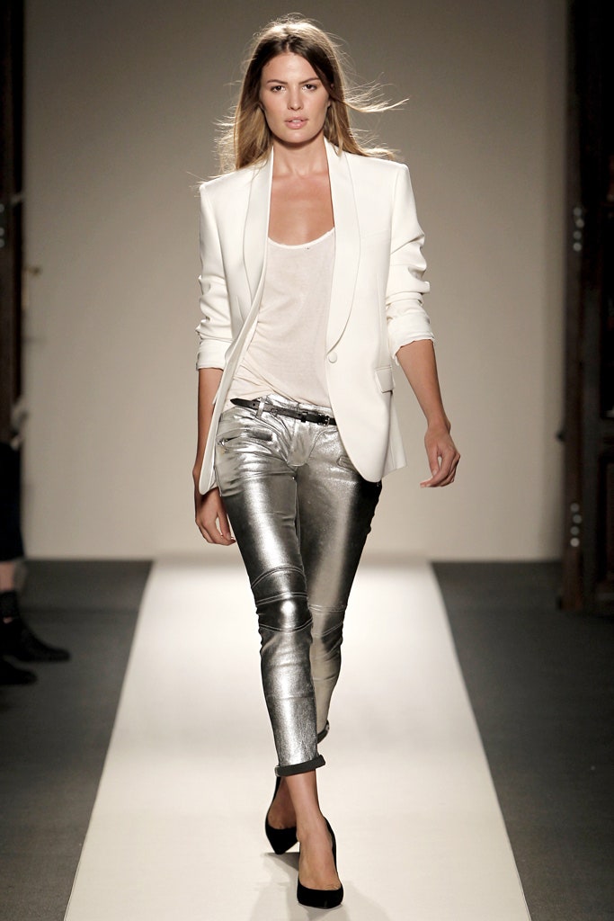 gray slim zippered shiny pants