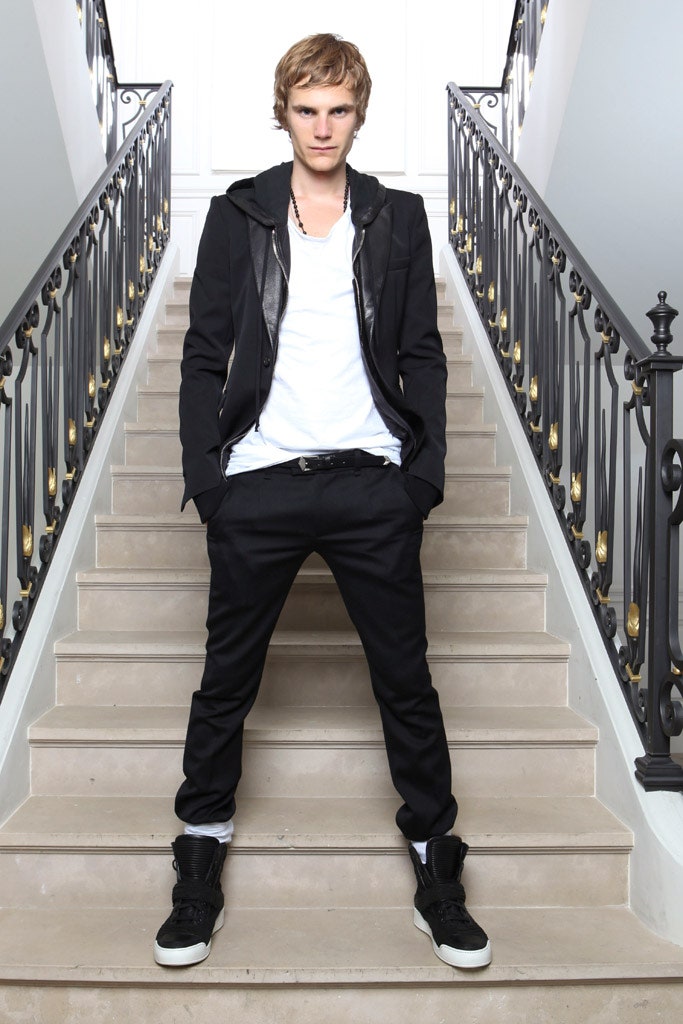 black fitted jacket with white t-shirt