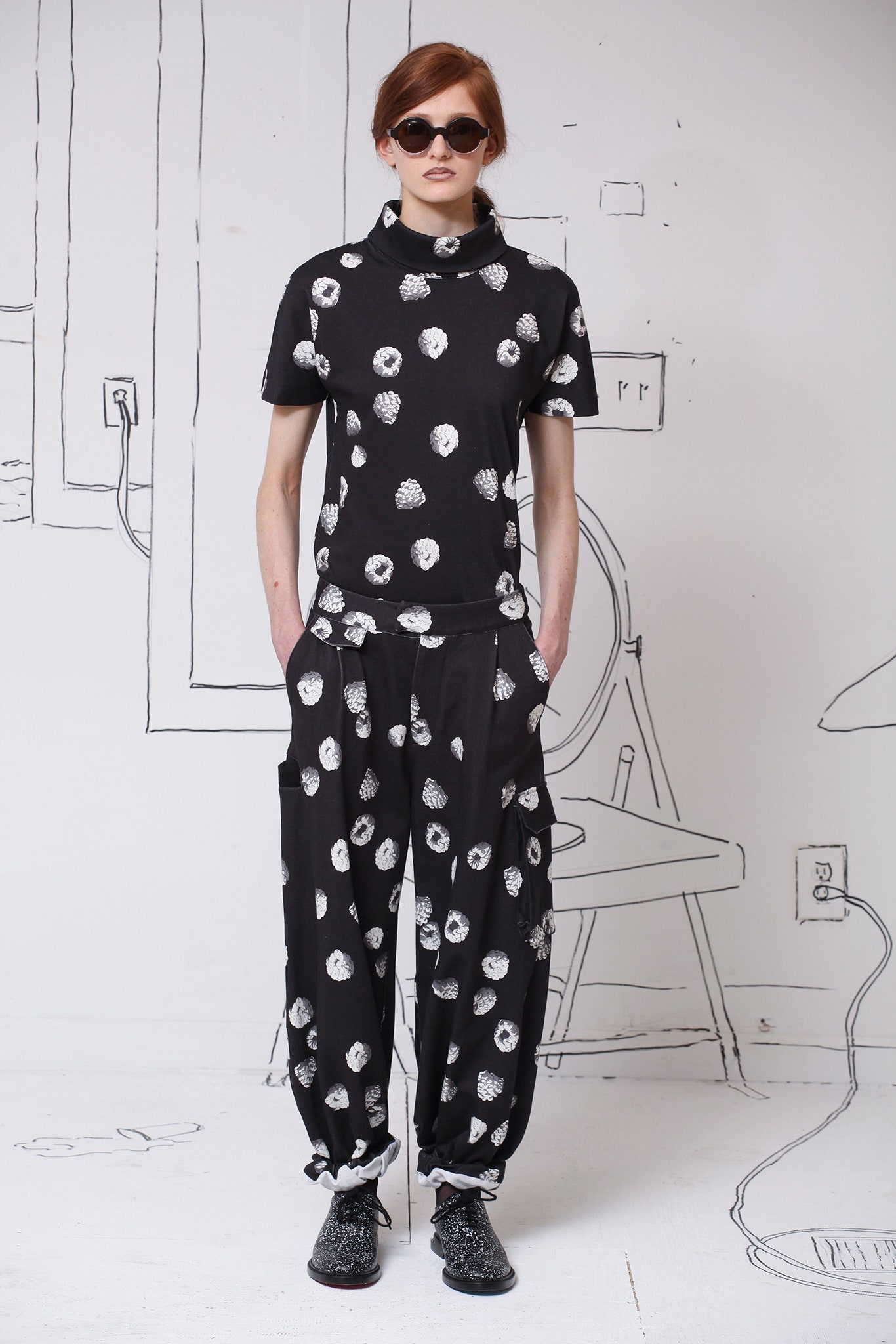 black and white printed top and pants