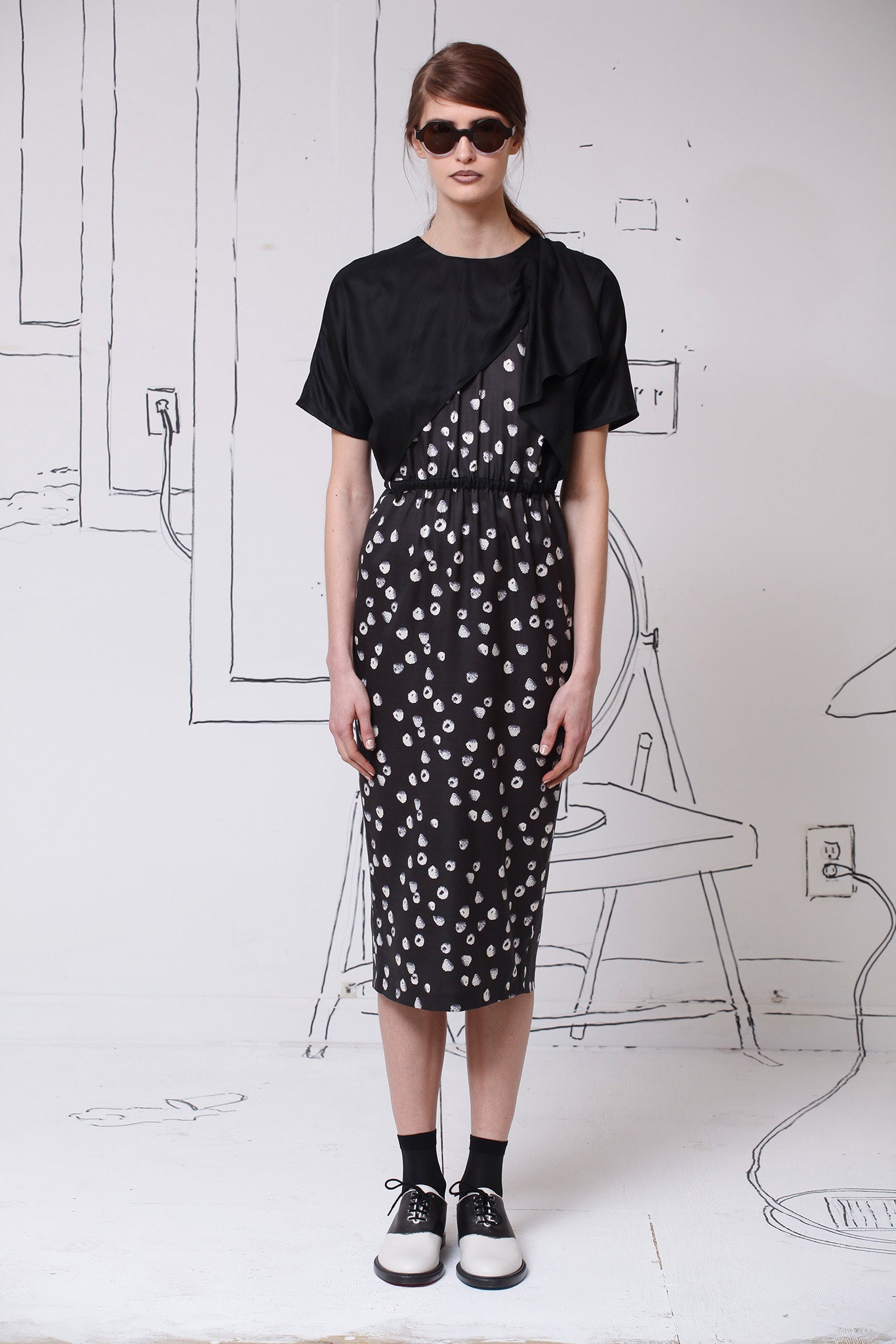 black and white printed midi dress