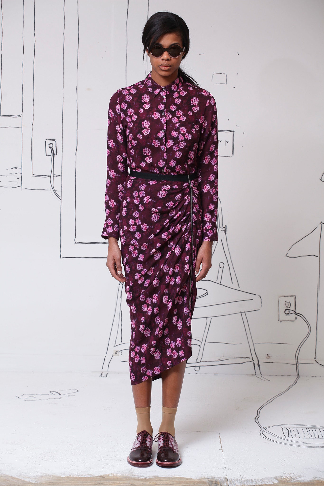 purple floral fitted midi dress