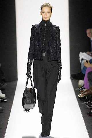 black fitted jacket with relaxed pants