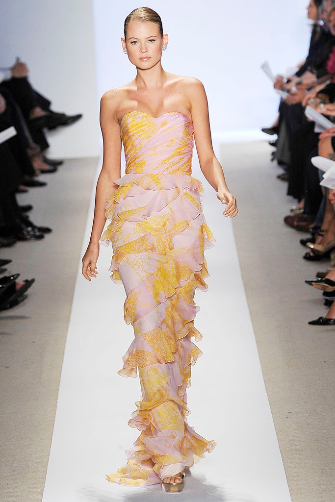 pink and yellow ruffled gown