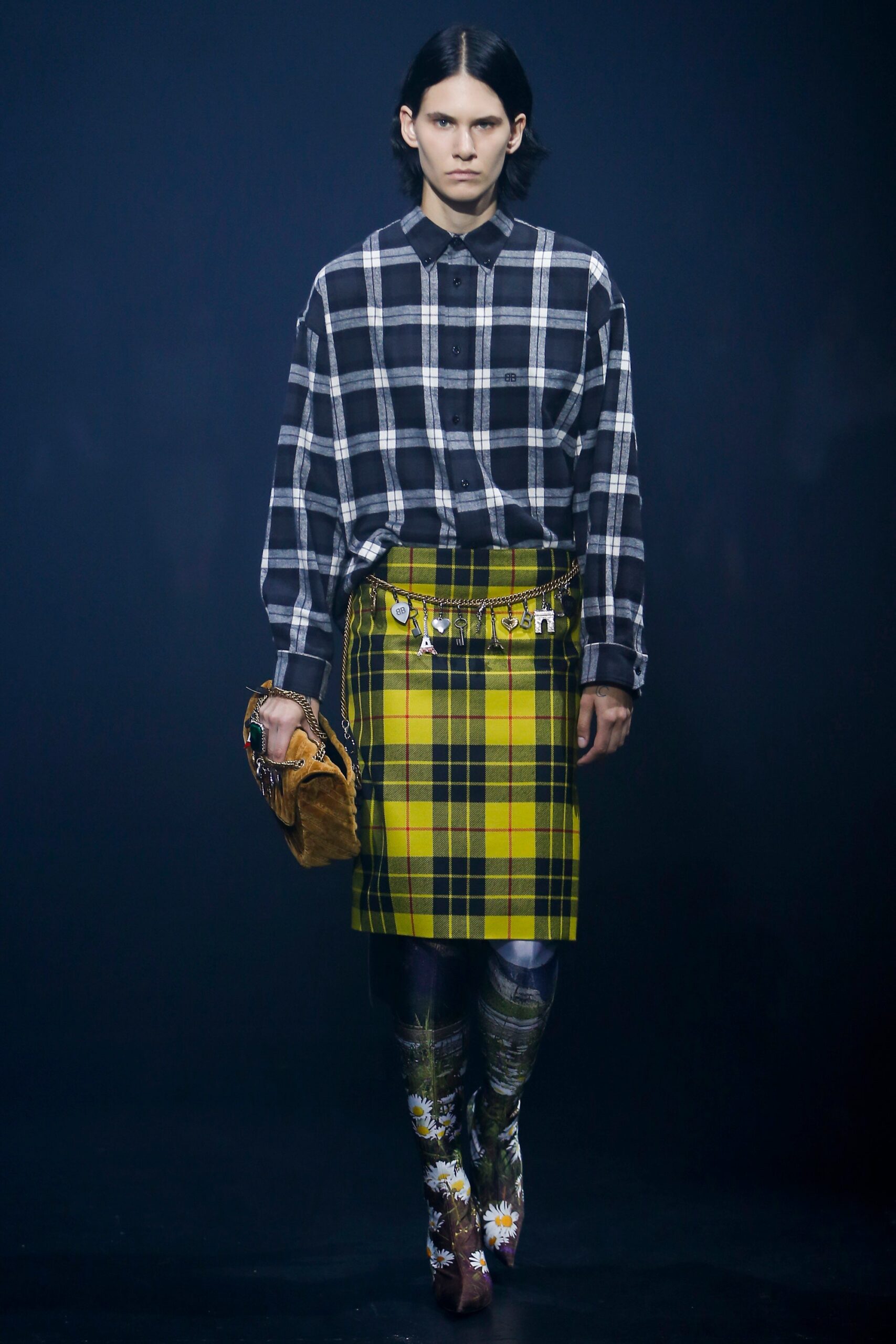 checked shirt and plaid skirt