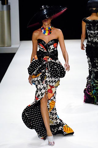 black multi-colored strapless gown