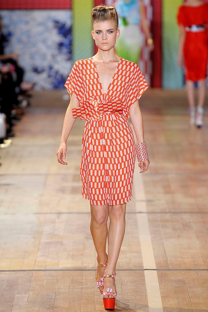 red and white printed dress