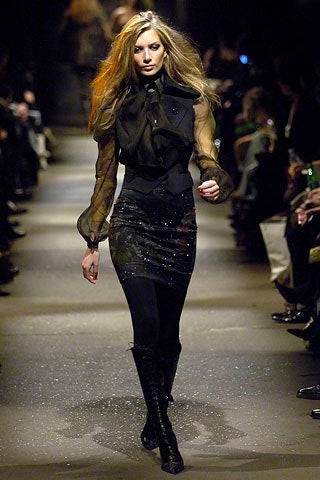 black silk long-sleeve collared fitted ruffled blouse