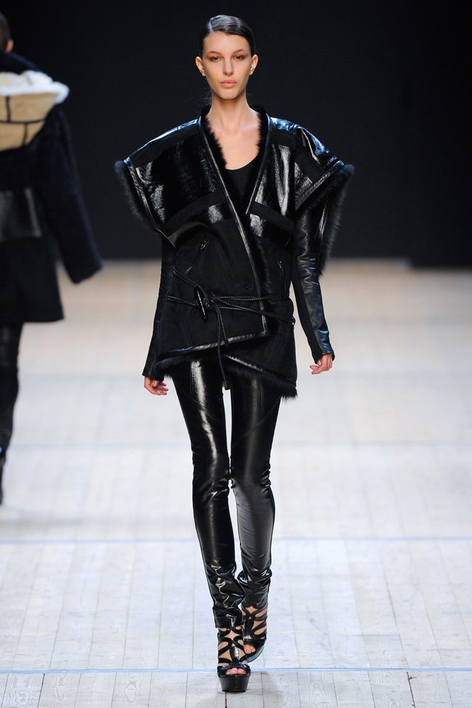 black leather fitted jacket and pants