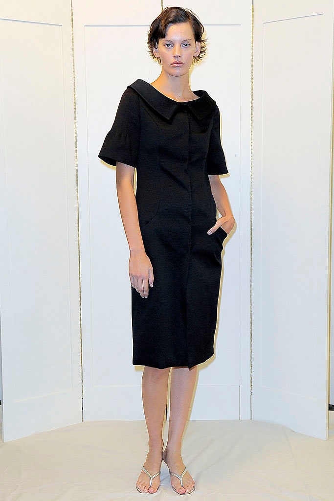 black fitted collared midi dress