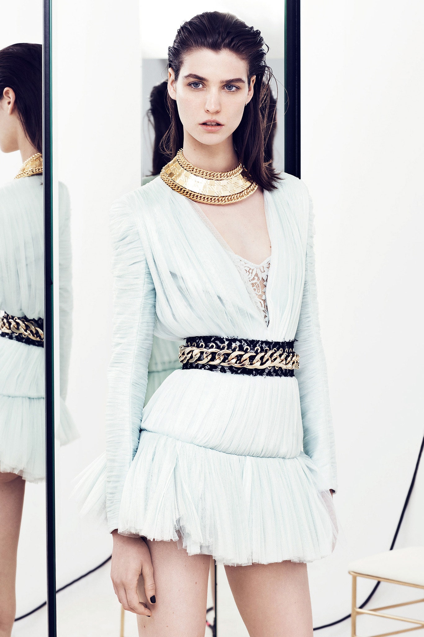 light blue pleated mini dress