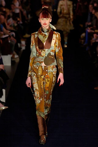 fitted brown multi-print suit