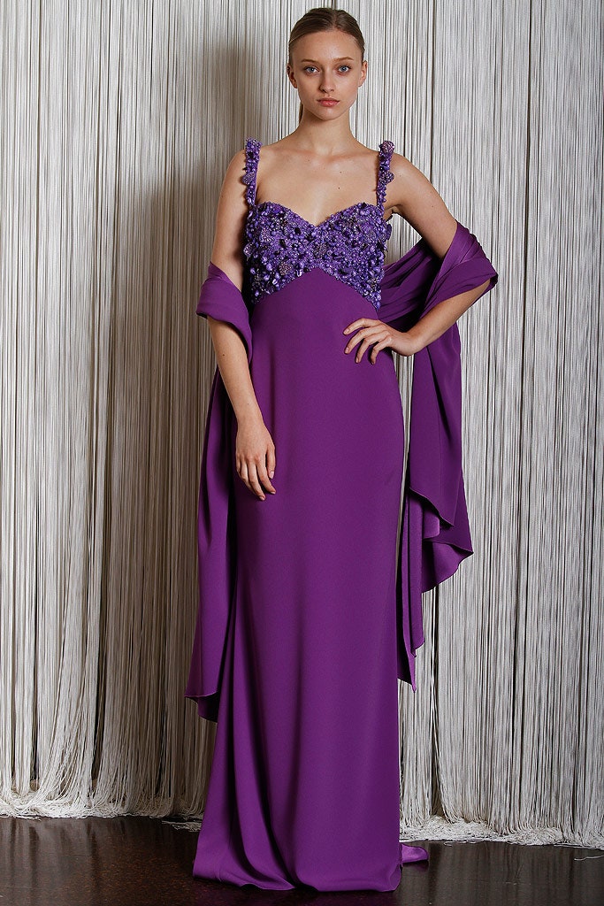 purple silk gown with shawl